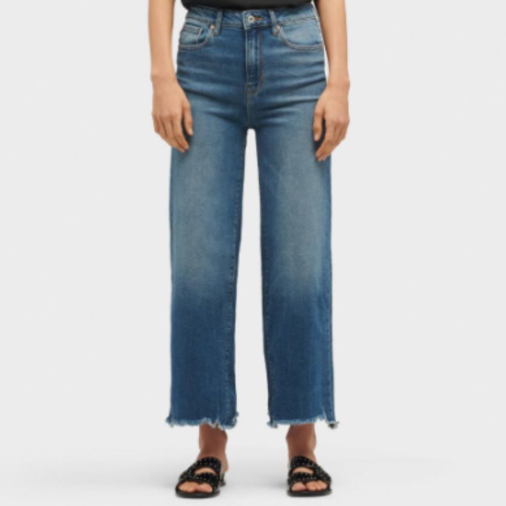 DKNY Wide Leg High Waisted Frayed Hem Jeans Size 30